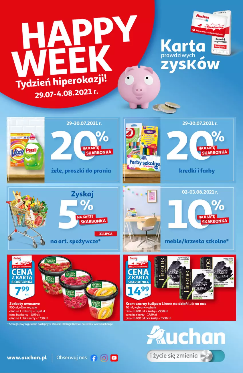 Gazetka promocyjna Auchan - Skarbonka #30 - ważna 29.07 do 04.08.2021 - strona 1 - produkty: Fa, LG, Lirene, Meble, Olej, Olej arganowy, Perła, Tulipan
