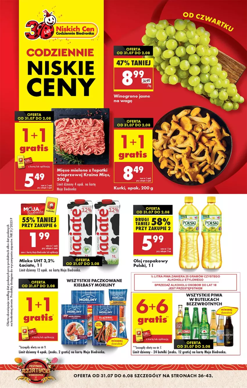 Gazetka promocyjna Biedronka - Od Czwartku - ważna 31.07 do 06.08.2025 - strona 1 - produkty: Fa, Gra, Kret, Mleko, Morliny, Olej, Olej rzepakowy, Piwa