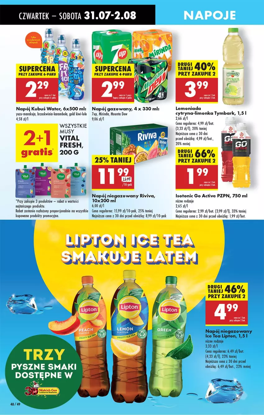 Gazetka promocyjna Biedronka - Od Czwartku - ważna 31.07 do 06.08.2025 - strona 64 - produkty: 7up, Kiwi, Kubuś, Lemoniada, Leon, Limonka, Lipton, Mirinda, Mus, Napój, Napój gazowany, Napój niegazowany, Por, Tymbark