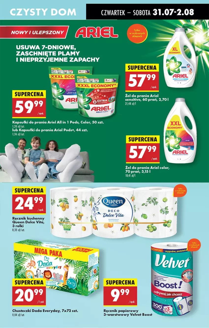 Gazetka promocyjna Biedronka - Od Czwartku - ważna 31.07 do 06.08.2025 - strona 71 - produkty: Ariel, Chusteczki, Dada, Kapsułki do prania, Papier, Ręcznik, Ręcznik kuchenny, Rolki, Ser, Velvet