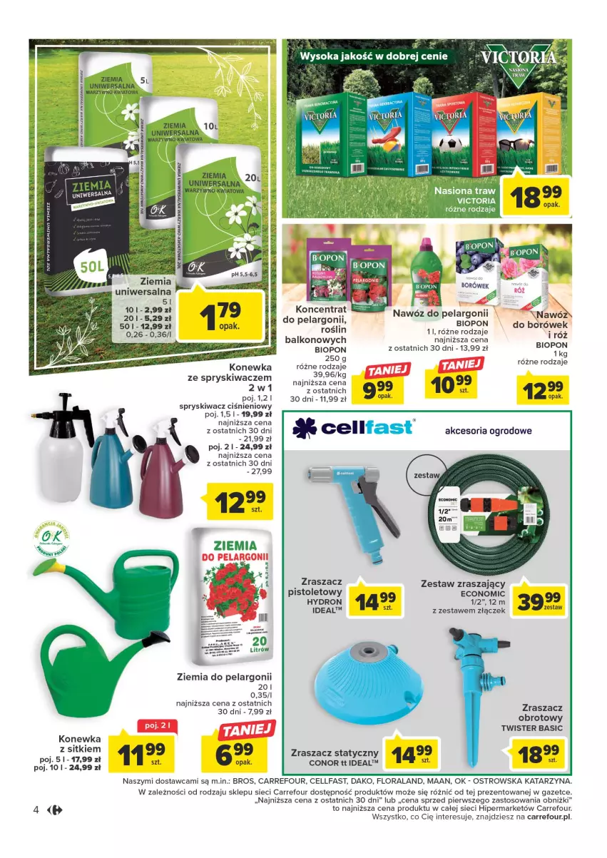 Gazetka promocyjna Carrefour - Gazetka Wygodnie w ogrodzie - ważna 11.04 do 06.05.2023 - strona 4 - produkty: Fa, Flora, Konewka, Pistolet