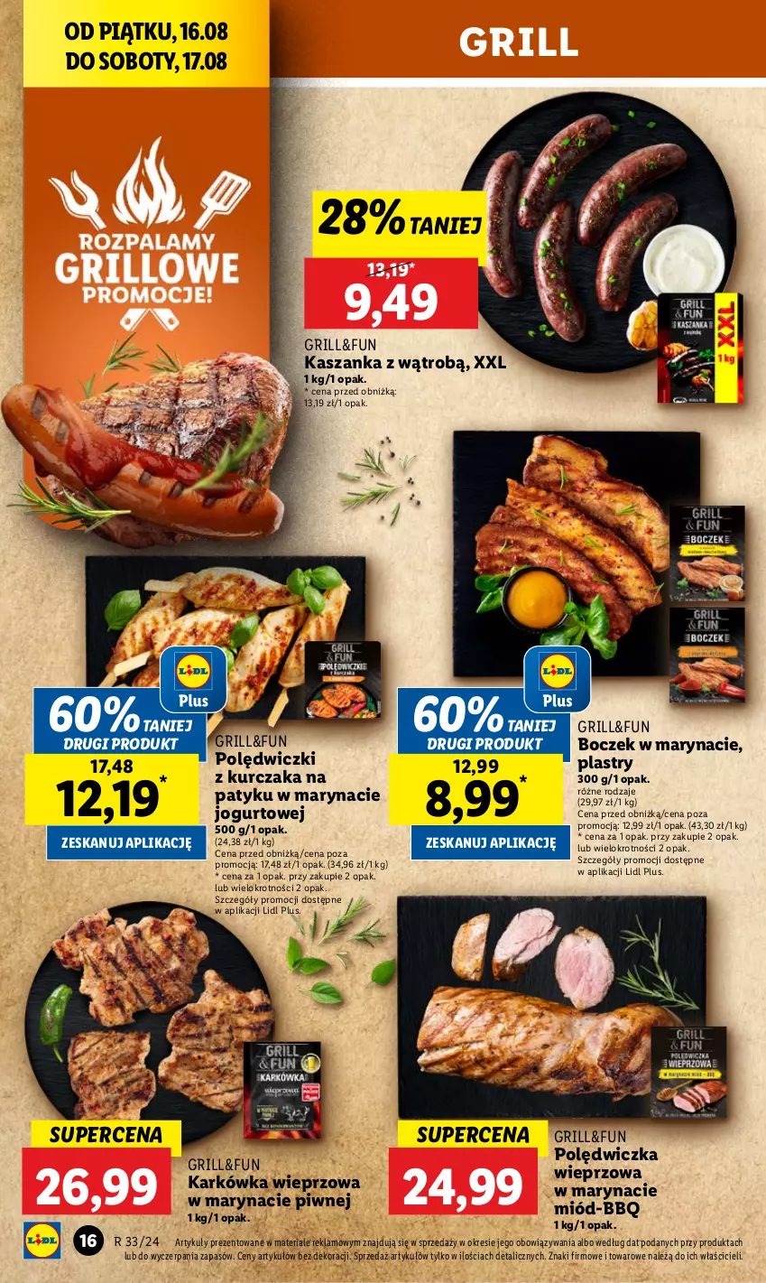 Gazetka promocyjna Lidl - GAZETKA - ważna 16.08 do 17.08.2024 - strona 20 - produkty: Boczek, Grill, Jogurt, Karkówka wieprzowa, Kasza, Kaszanka, Kurczak, Miód, Polędwiczka wieprzowa, Polędwiczki z kurczaka