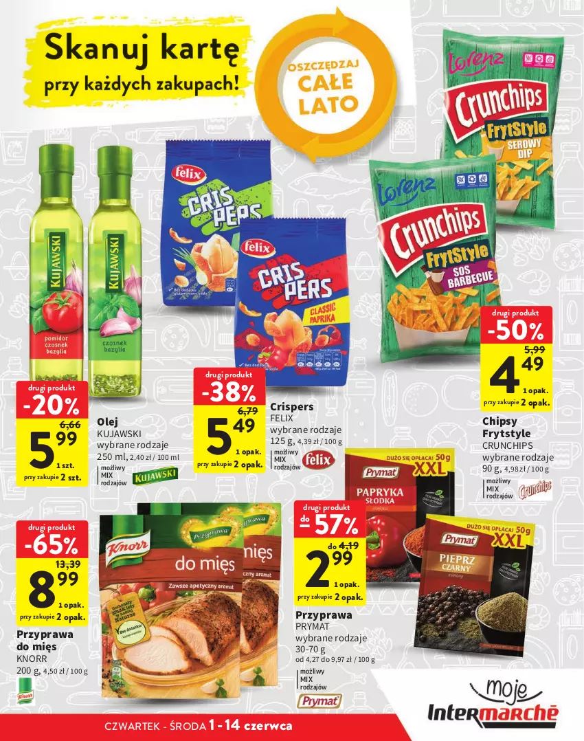 Gazetka promocyjna Intermarche - katalog - ważna 01.06 do 14.06.2023 - strona 15 - produkty: Chipsy, Crunchips, Felix, Knorr, Kujawski, Olej, Prymat