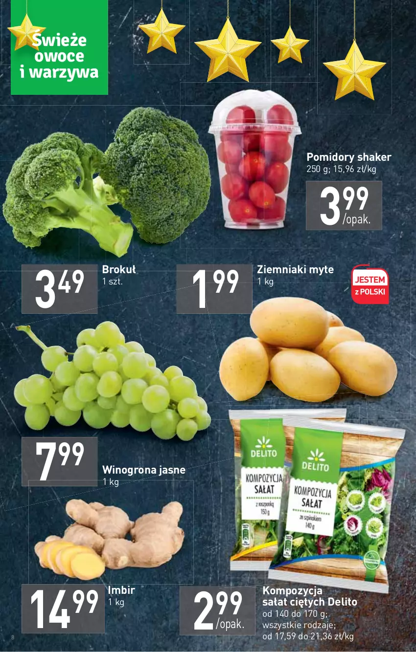 Gazetka promocyjna Stokrotka - Supermarket - ważna 25.11 do 01.12.2021 - strona 8 - produkty: Imbir, Pomidory, Sałat, Wino, Winogrona, Ziemniaki