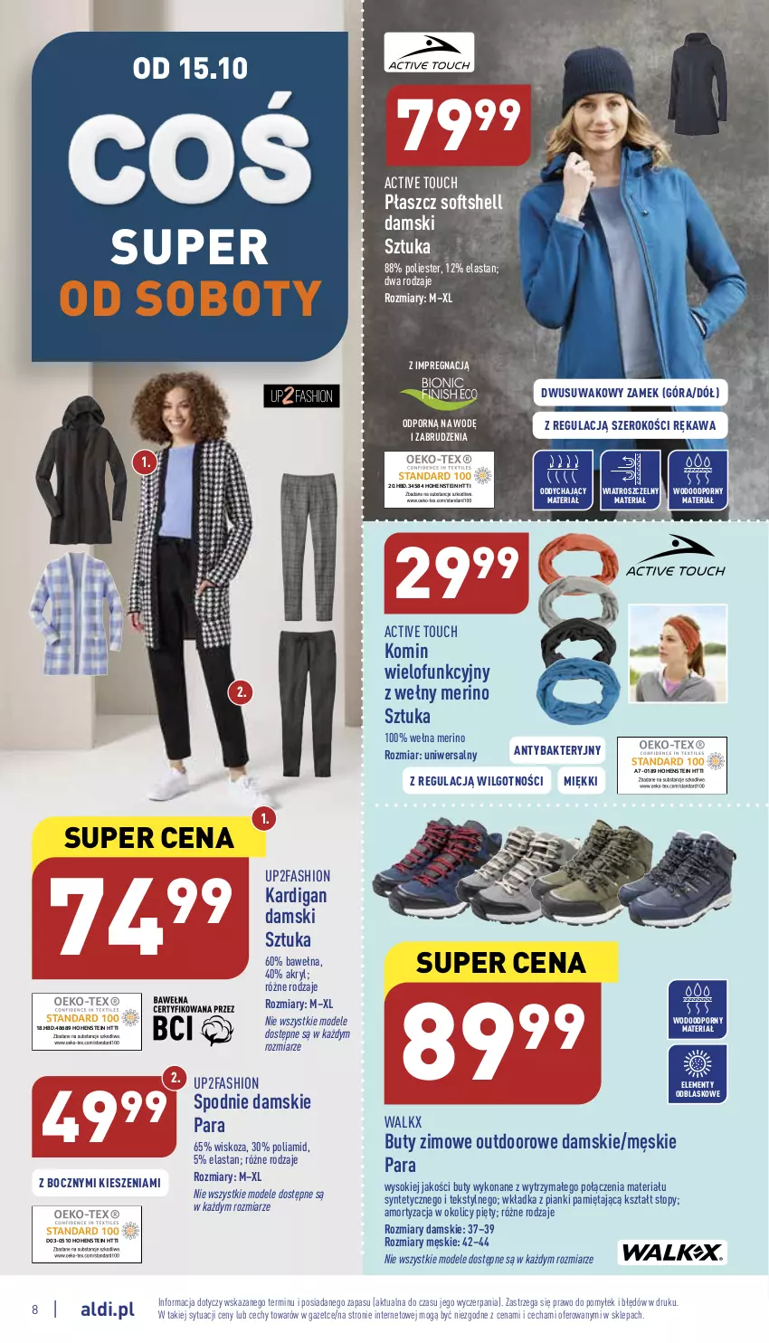 Gazetka promocyjna Aldi - Zaplanuj zakupy wcześniej - ważna 12.10 do 15.10.2022 - strona 8 - produkty: Buty, Buty zimowe, Fa, Kardigan, Kawa, LG, Mięta, Płaszcz, Por, Sok, Spodnie, Top, Wełna