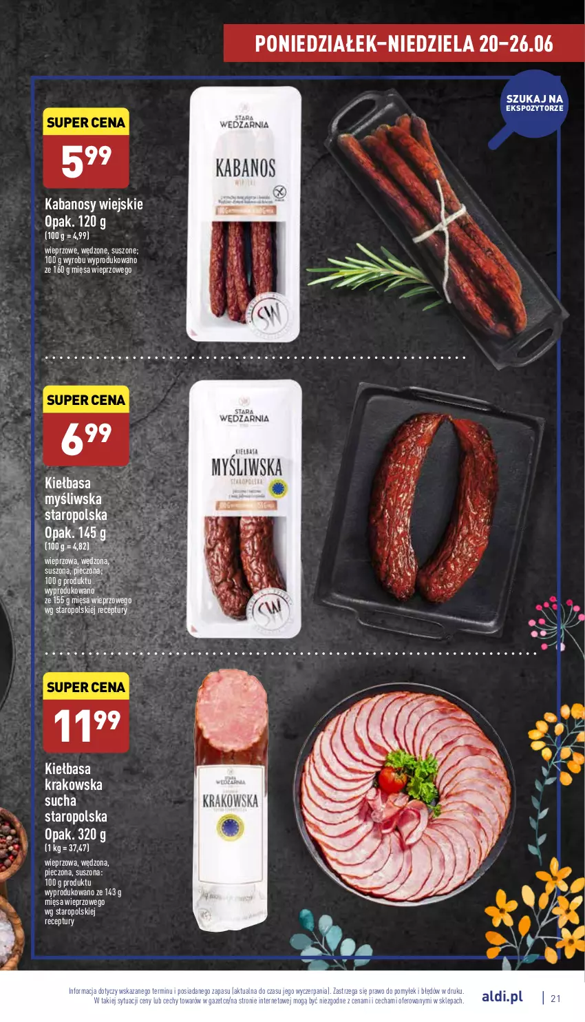 Gazetka promocyjna Aldi - Katalog spożywczy - ważna 20.06 do 26.06.2022 - strona 21 - produkty: Kabanos, Kiełbasa, Kiełbasa krakowska, Piec