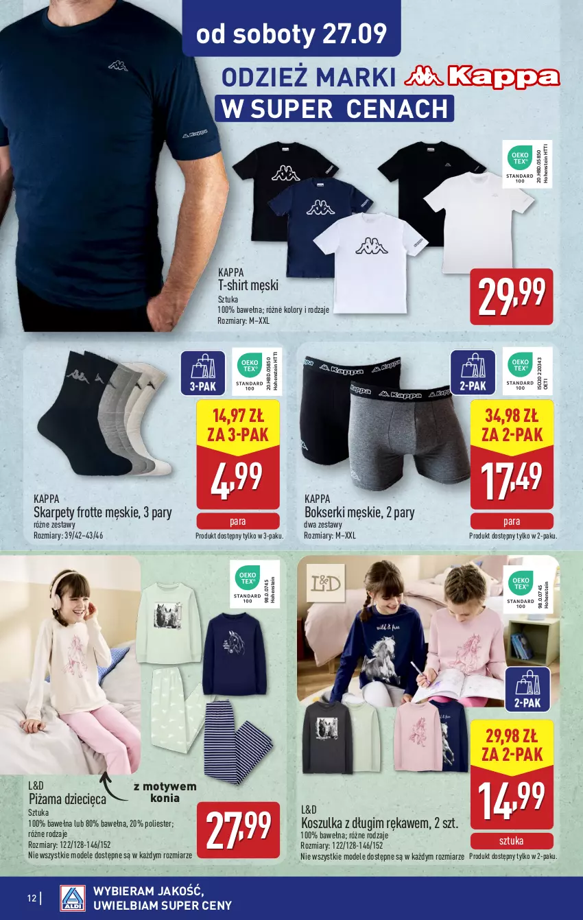 Gazetka promocyjna Aldi - Artykuły przemysłowe i tekstylia - ważna 22.09 do 27.09.2025 - strona 12 - produkty: Bokserki, Dzieci, Karp, Kosz, Koszulka, Piżama, Ser, T-shirt, Wełna