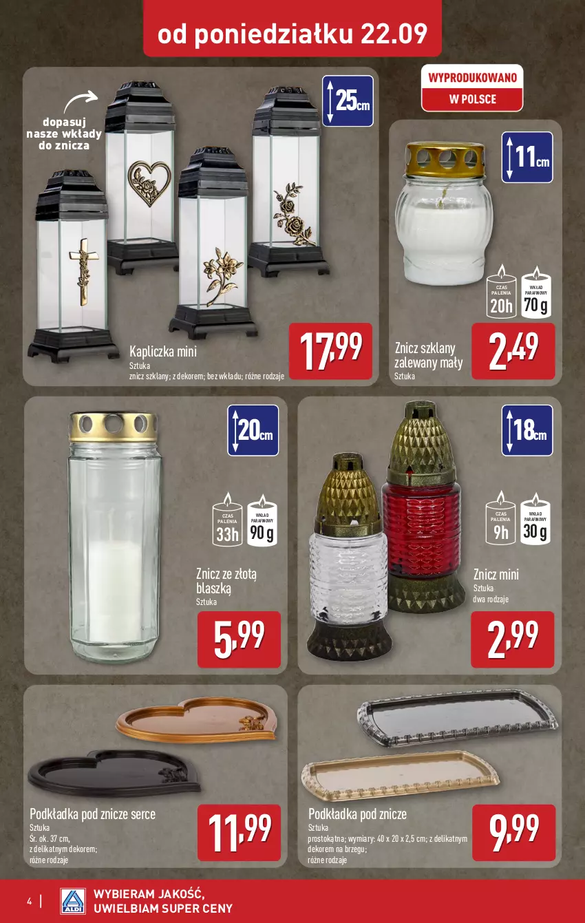 Gazetka promocyjna Aldi - Artykuły przemysłowe i tekstylia - ważna 22.09 do 27.09.2025 - strona 4 - produkty: Podkład, Podkładka, Podkładka pod znicz, Ser, Znicz