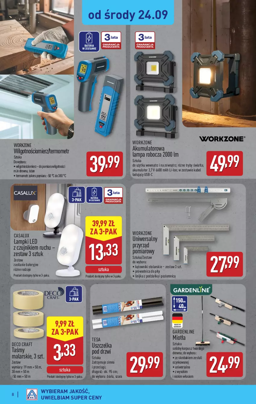 Gazetka promocyjna Aldi - Artykuły przemysłowe i tekstylia - ważna 22.09 do 27.09.2025 - strona 8 - produkty: Akumulator, Cynk, Drzwi, Lampa, LG, Miotła, Silan, Sok, Termometr