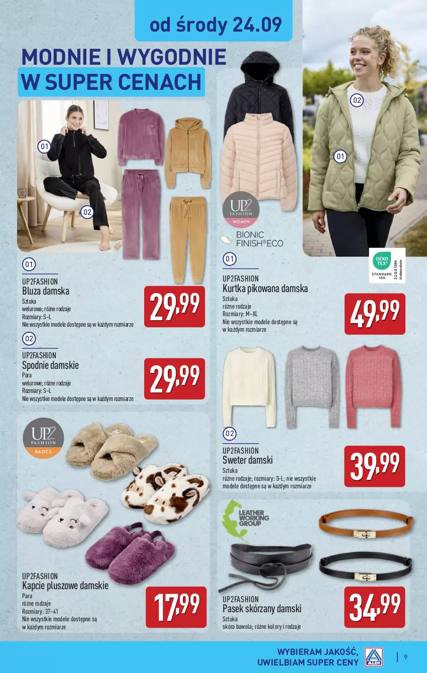 Gazetka promocyjna Aldi - Artykuły przemysłowe i tekstylia - ważna 22.09 do 27.09.2025 - strona 9 - produkty: Bluza, Fa, Kapcie, Kurtka, Pasek, Spodnie, Sweter