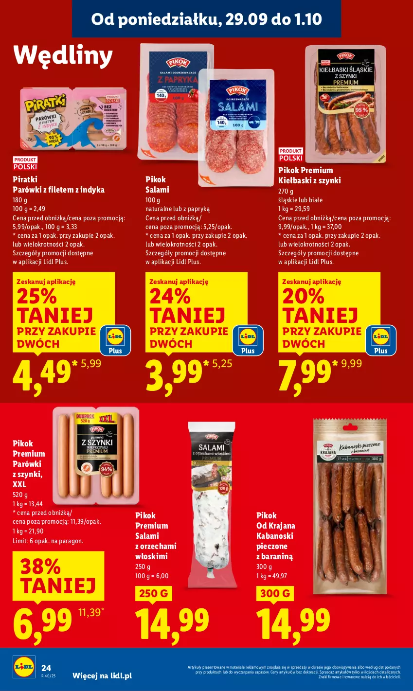 Gazetka promocyjna Lidl - GAZETKA - ważna 29.09 do 01.10.2025 - strona 28 - produkty: Kabanos, Parówki, Parówki z szynki, Piec, PIKOK, Salami