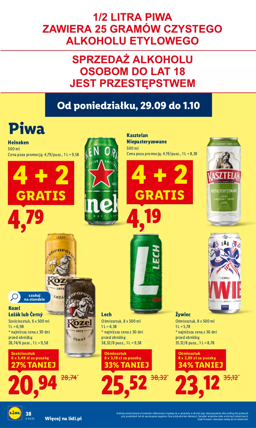 Gazetka promocyjna Lidl - GAZETKA - ważna 29.09 do 01.10.2025 - strona 44 - produkty: Gra, Heineken, Kasztelan, Kozel, Piwa