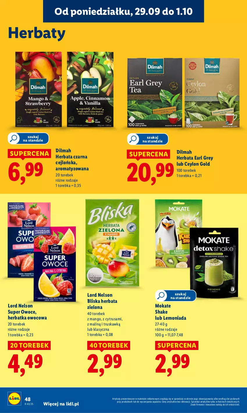 Gazetka promocyjna Lidl - GAZETKA - ważna 29.09 do 01.10.2025 - strona 54 - produkty: Dilmah, Earl Grey, Herbata, Herbata czarna, Lemoniada, Mango, Owoce, Torebka