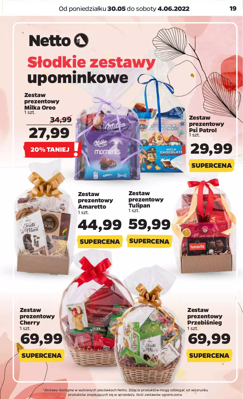 Gazetka promocyjna Netto - Gazetka spożywcza - ważna 30.05 do 04.06.2022 - strona 19 - produkty: Akumulator, Gra, Grunt, Kasza, Milka, Noż, Nożyce, Oreo, Parasol, Psi Patrol, Słupek, Suszarka, Teleskop, Tulipan, Zestaw prezentowy