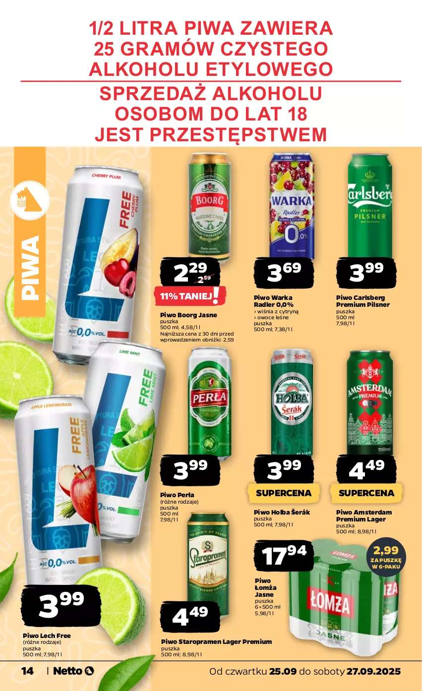 Gazetka promocyjna Netto - Od Czwartku - ważna 25.09 do 27.09.2025 - strona 14 - produkty: Carlsberg, Gra, Owoce, Perła, Piwa, Piwo, Radler, Warka