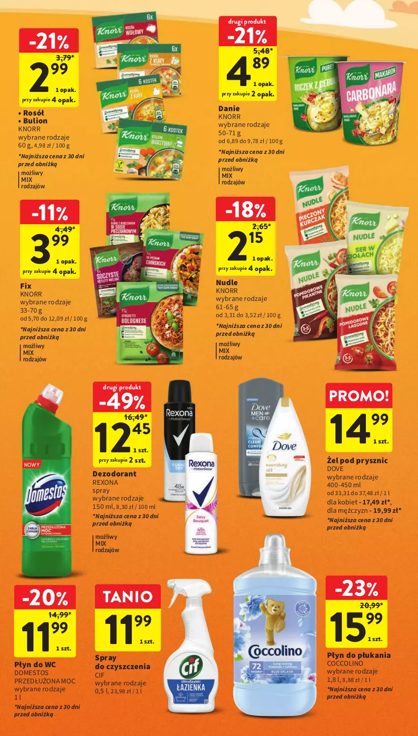 Gazetka promocyjna Intermarche - Gazetka Intermarche - ważna 28.09 do 04.10.2023 - strona 15 - produkty: Bulion, Cif, Coccolino, Dezodorant, Domestos, Dove, Knorr, Lion, Płyn do płukania, Płyn do wc, Rexona, Rosół, Spray do czyszczenia