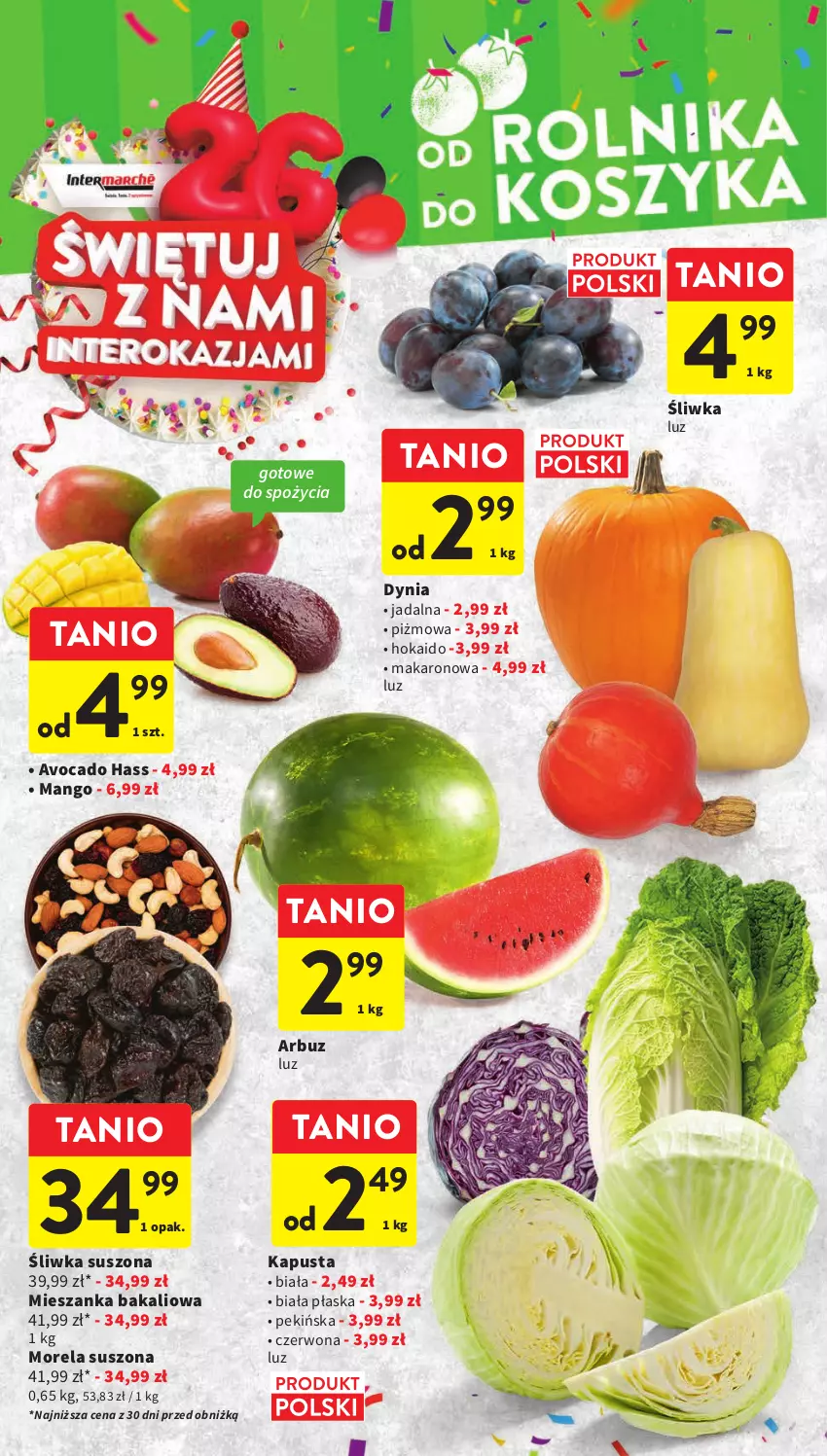 Gazetka promocyjna Intermarche - Gazetka Intermarche - ważna 28.09 do 04.10.2023 - strona 18 - produkty: Arbuz, Avocado, Makaron, Mango, Mieszanka bakaliowa, Morela