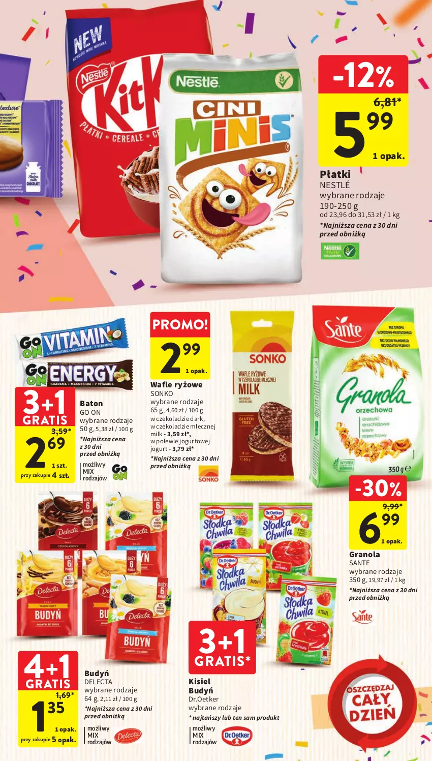 Gazetka promocyjna Intermarche - Gazetka Intermarche - ważna 28.09 do 04.10.2023 - strona 35 - produkty: Baton, Budyń, Delecta, Gra, Granola, Jogurt, Kisiel, Nestlé, Ryż, Sante, Sonko, Wafle