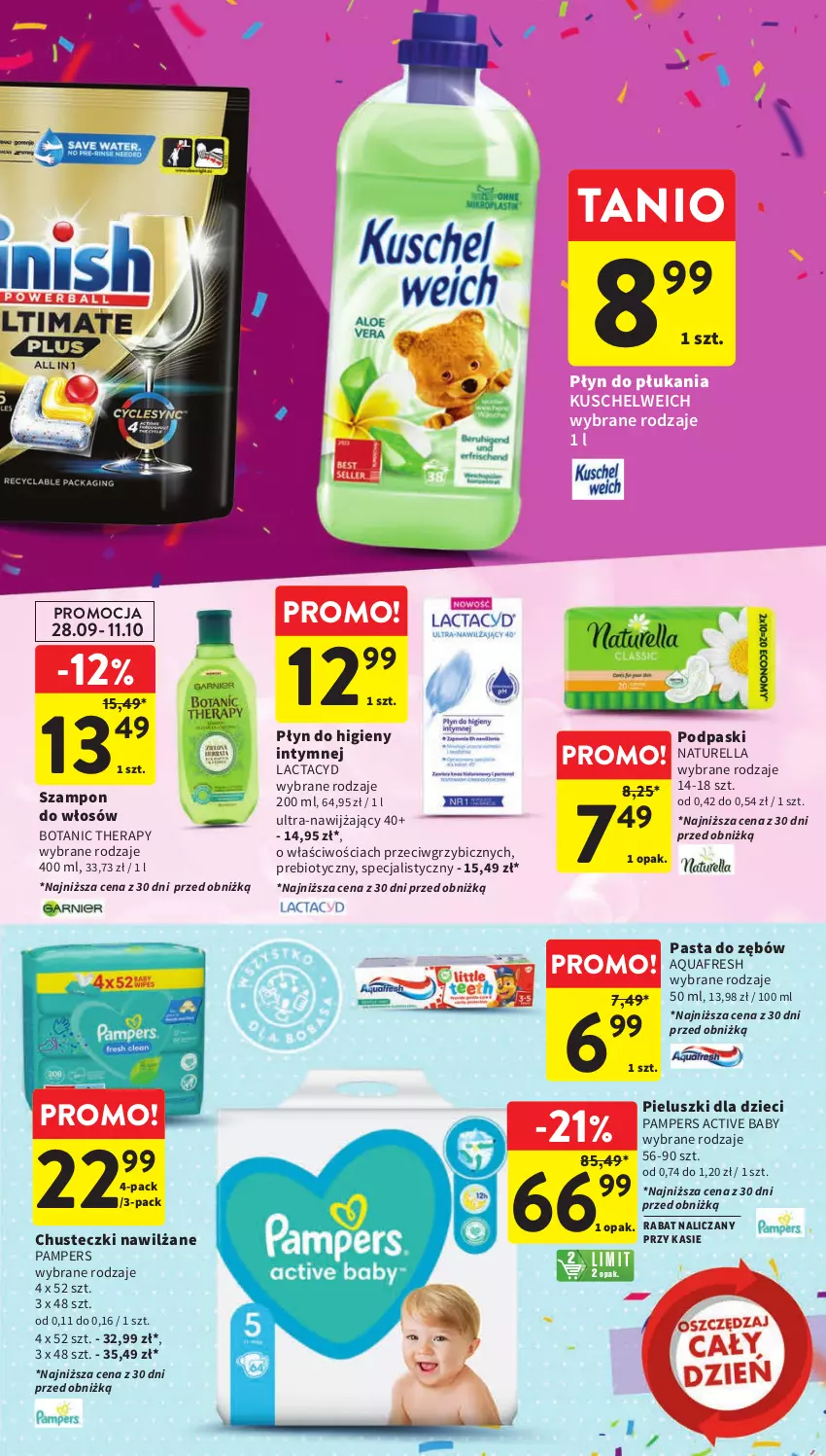 Gazetka promocyjna Intermarche - Gazetka Intermarche - ważna 28.09 do 04.10.2023 - strona 43 - produkty: Aquafresh, BIC, Chusteczki, Dzieci, Lactacyd, Naturell, Naturella, Pampers, Pasta do zębów, Płyn do higieny intymnej, Płyn do płukania, Podpaski, Szampon