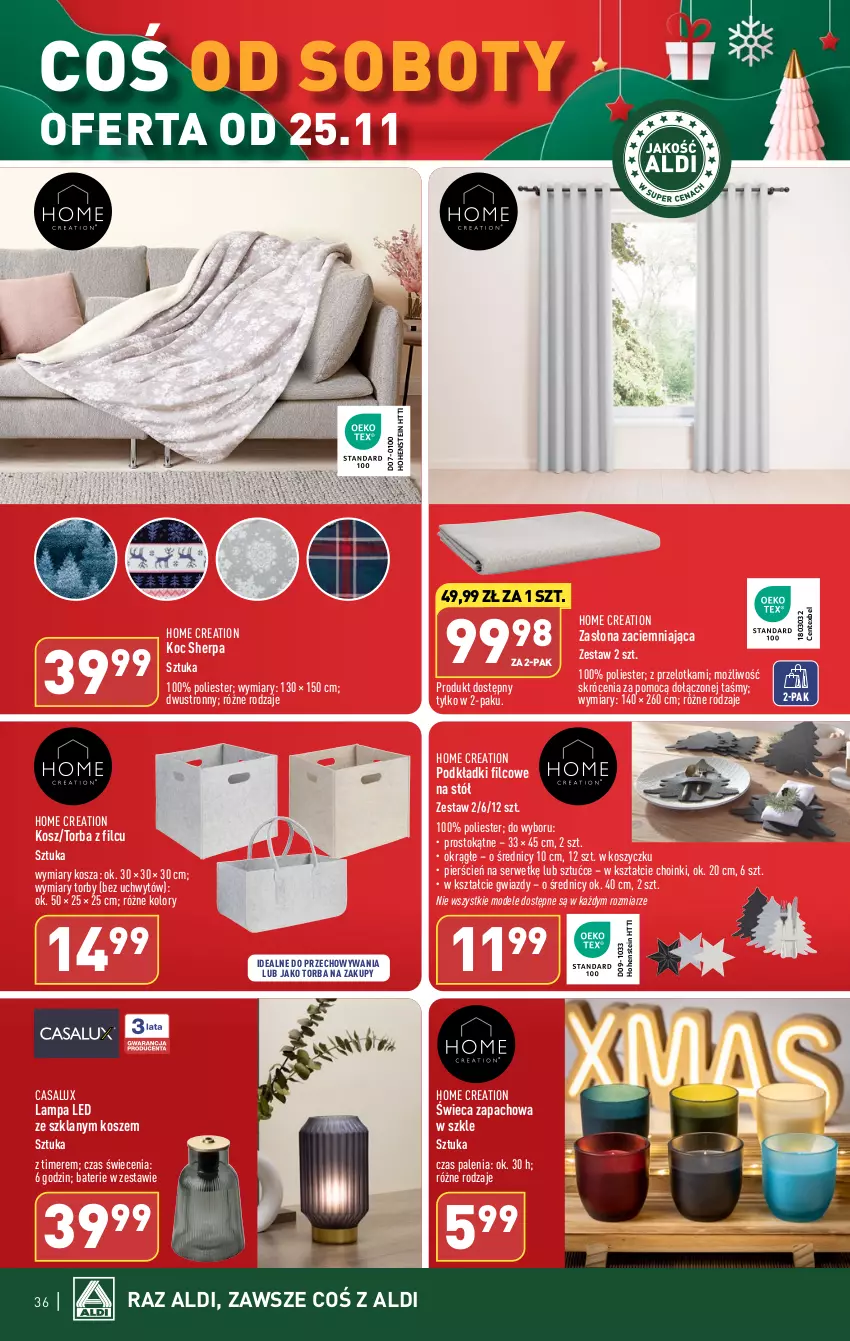 Gazetka promocyjna Aldi - Pełna oferta - ważna 20.11 do 25.11.2023 - strona 36 - produkty: Cień, Koc, Kosz, Lampa, Lampa LED, Podkład, Ser, Stół, Torba, Torba na zakupy, Zasłona