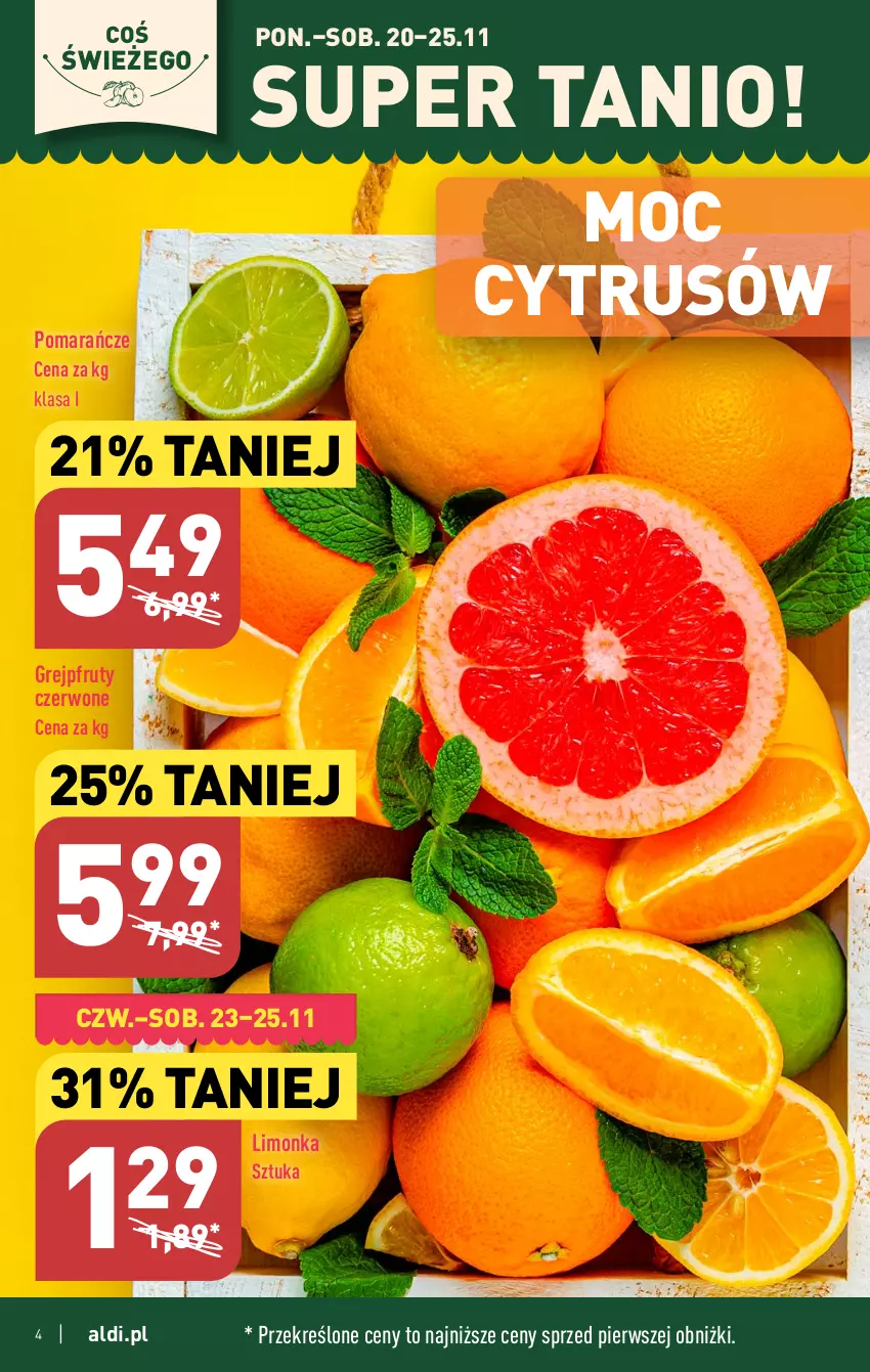 Gazetka promocyjna Aldi - Pełna oferta - ważna 20.11 do 25.11.2023 - strona 4 - produkty: Grejpfrut, Limonka, Pomarańcze