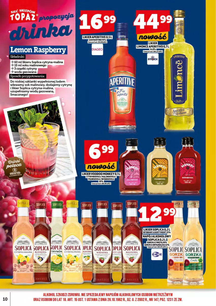 Gazetka promocyjna Topaz - Gazetka - ważna 01.07 do 16.07.2025 - strona 12 - produkty: Cytryny, Lanki, Likier, Sok, Soplica, Top, Woda, Woda gazowana