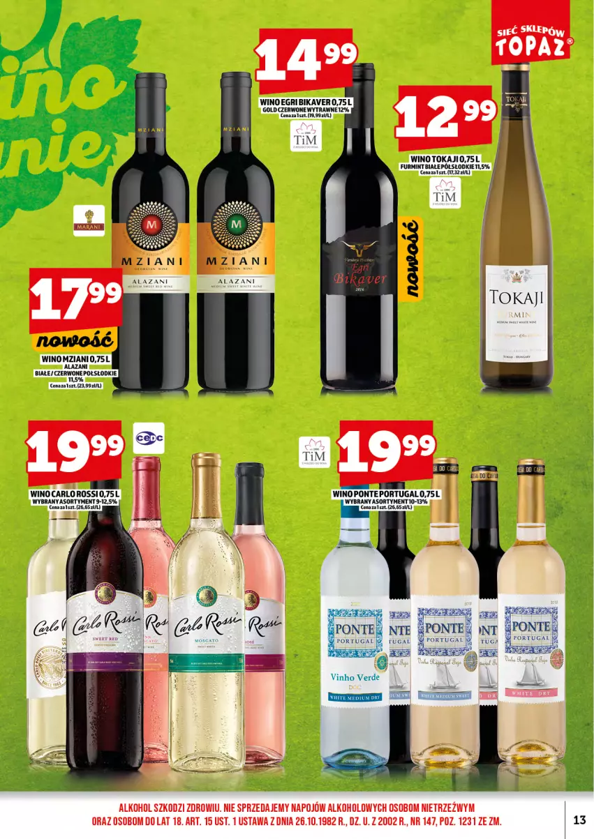 Gazetka promocyjna Topaz - Gazetka - ważna 01.07 do 16.07.2025 - strona 15 - produkty: Carlo Rossi, Por, Tokaji, Wino