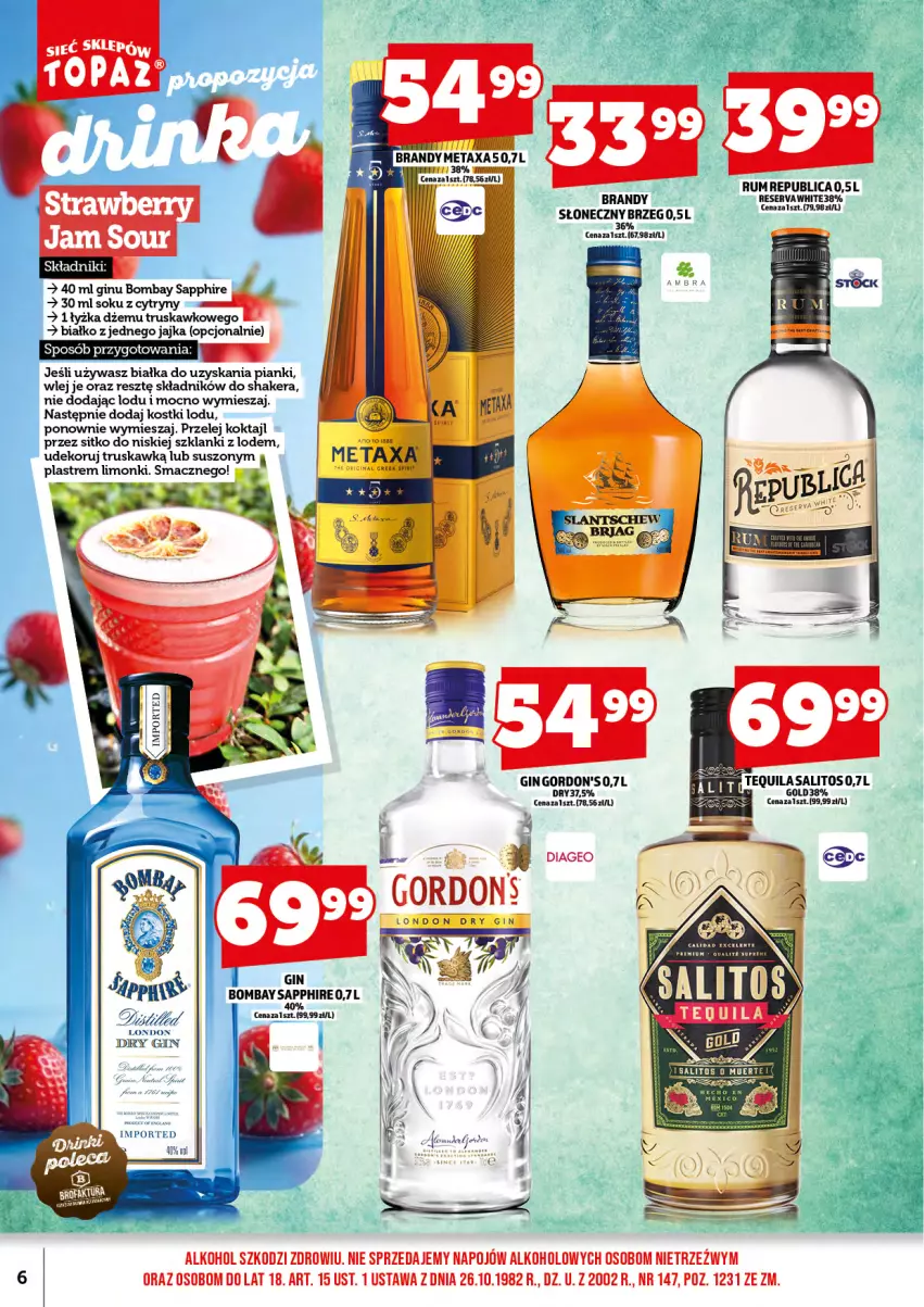 Gazetka promocyjna Topaz - Gazetka - ważna 01.07 do 16.07.2025 - strona 8 - produkty: Brandy, Cytryny, Dżem, Gin, Gordon's, Lanki, Metaxa, Por, Rum, Ser, Sitko, Sok