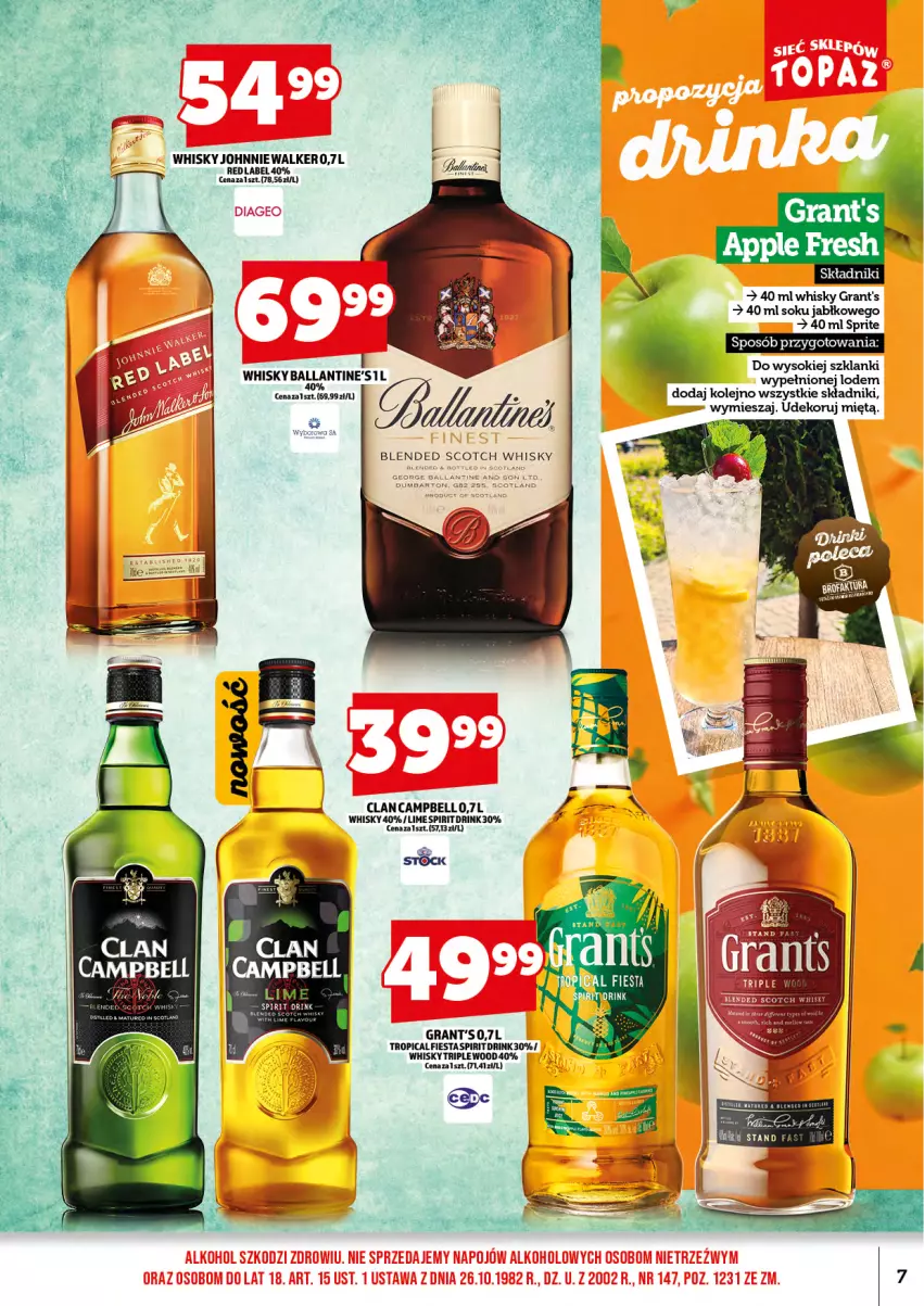 Gazetka promocyjna Topaz - Gazetka - ważna 01.07 do 16.07.2025 - strona 9 - produkty: Ballantine's, Bell, Gra, Grant's, Lanki, Olej, Sok, Sprite, Tropical, Whisky
