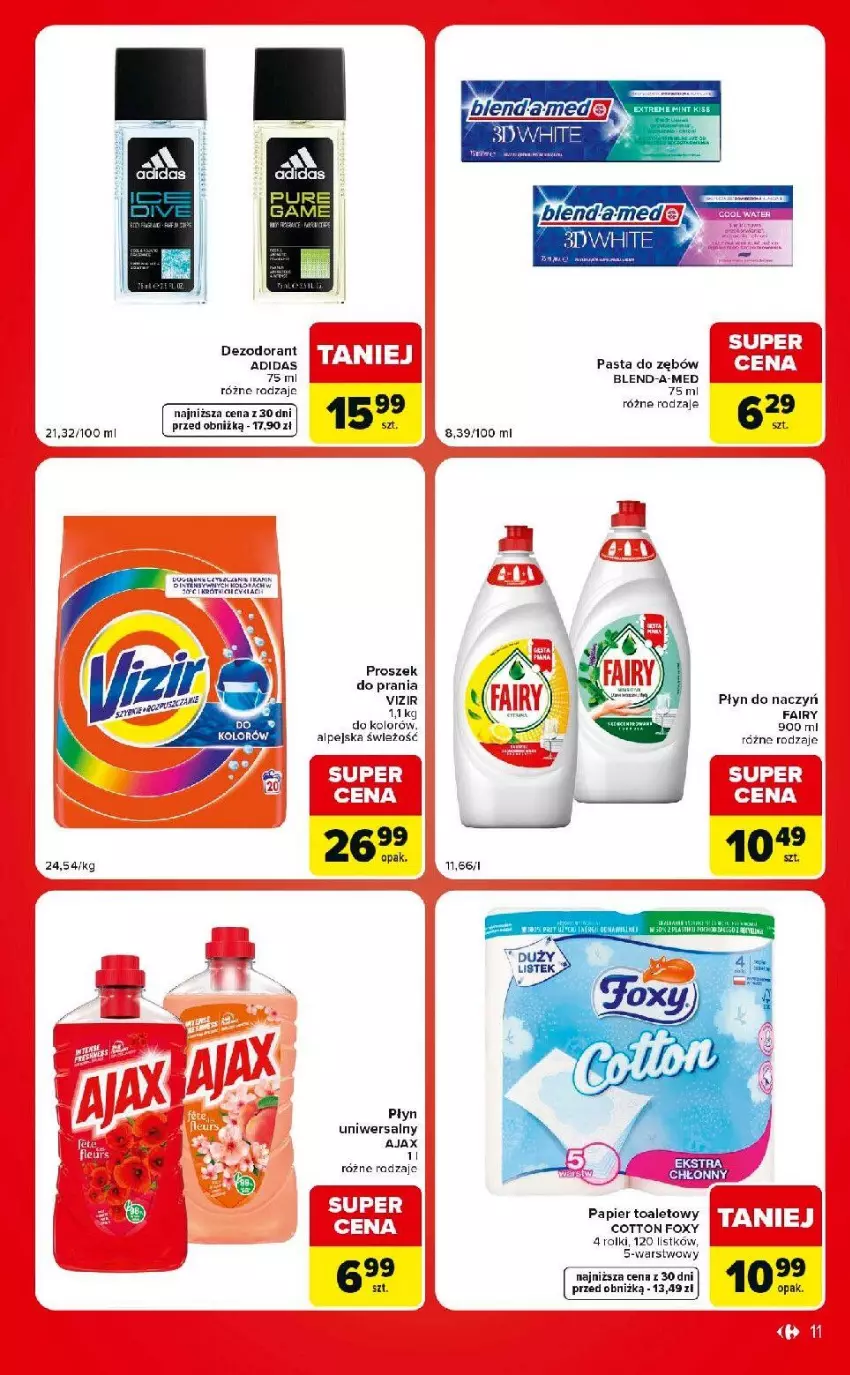 Gazetka promocyjna Carrefour - Gazetka Carrefour Market w SUMIE ekspresowe zakupy - ważna 04.07 do 10.08.2026 - strona 11 - produkty: Adidas, Ajax, Blend-a-Med, Dezodorant, Fa, Fairy, Foxy, Papier, Papier toaletowy, Pasta do zębów, Proszek do prania, Rolki, Vizir, Wino