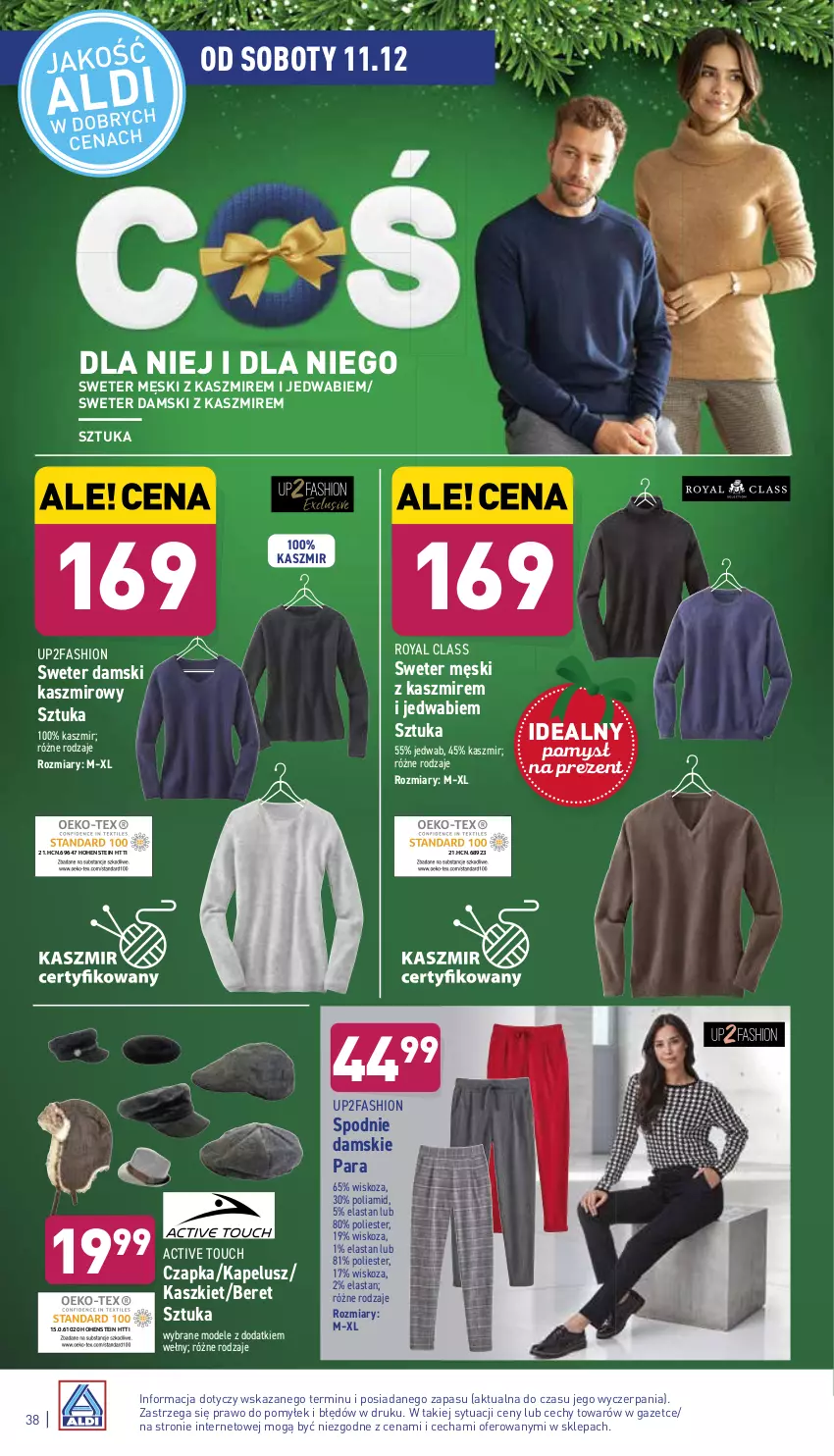 Gazetka promocyjna Aldi - ważna 06.12 do 12.12.2021 - strona 38 - produkty: Czapka, Fa, Kaszkiet, Spodnie, Sweter