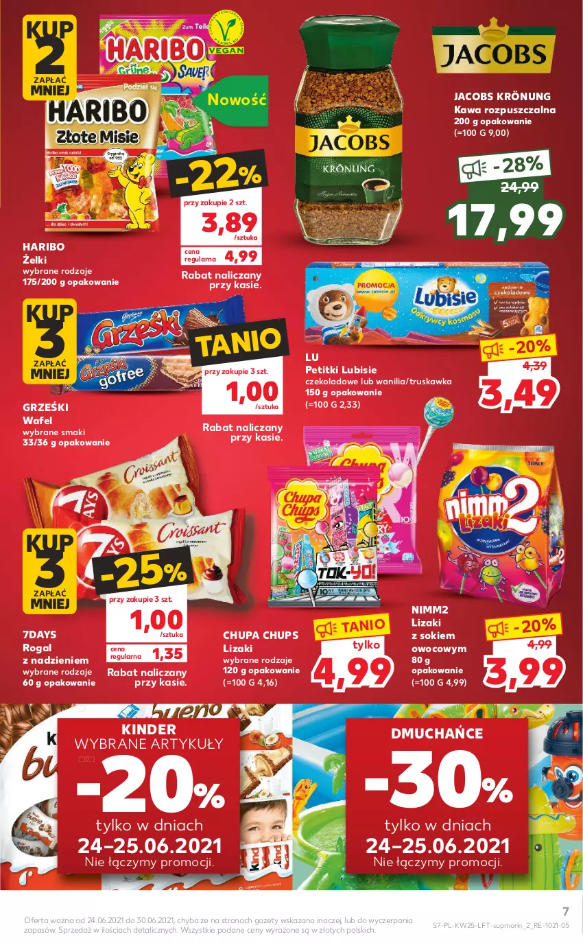 Gazetka promocyjna Kaufland - OFERTA TYGODNIA - ważna 24.06 do 30.06.2021 - strona 7 - produkty: Chupa Chups, Grześki, Haribo, Jacobs, Jacobs Krönung, Kawa, Kawa rozpuszczalna, Kinder, Lizaki, Lubisie, Nimm2, Rogal, Sok