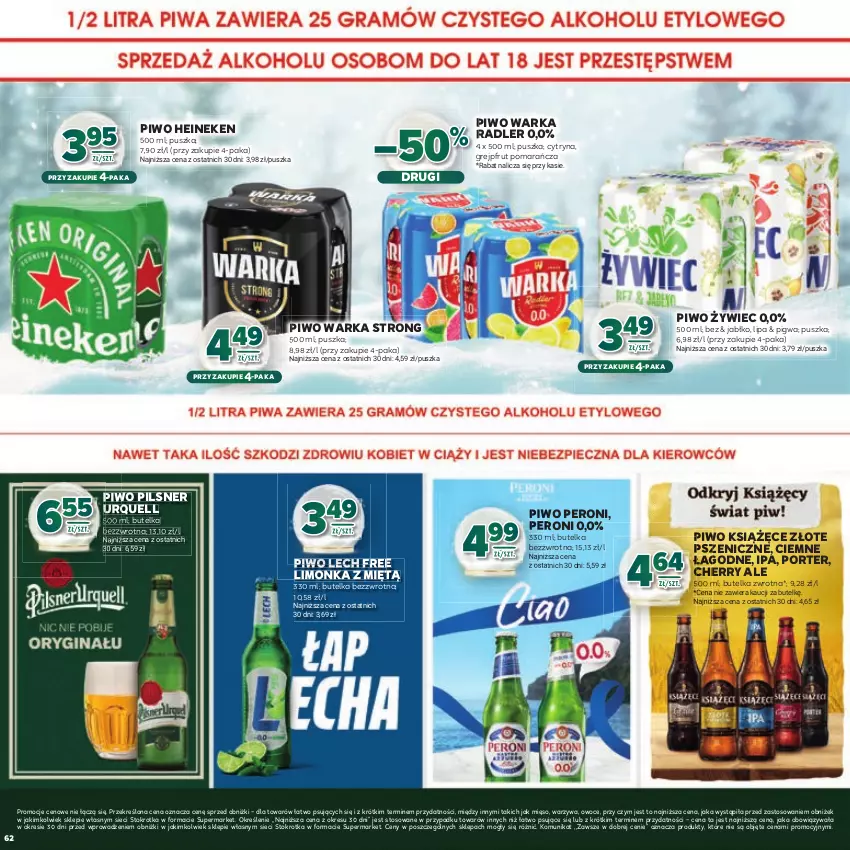 Gazetka promocyjna Stokrotka - Katalog Boże Narodzenie! - ważna 11.12 do 29.12.2025 - strona 62 - produkty: Grejpfrut, Heineken, Książęce, Limonka, Mięso, Owoce, Pilsner Urquell, Piwo, Por, Radler, Warka, Warzywa