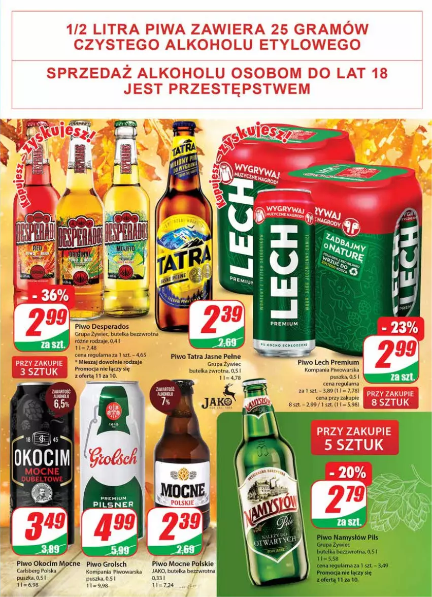 Gazetka promocyjna Dino - Gazetka - ważna 09.11 do 15.11.2022 - strona 17 - produkty: Carlsberg, Desperados, Koc, Lech Premium, Okocim, Piwo, Tatra