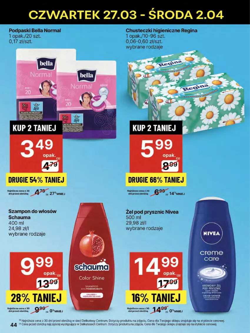 Gazetka promocyjna Delikatesy Centrum - NOWA GAZETKA Delikatesy Centrum od 27 marca! 27.03-2.04.2025 - ważna 27.03 do 02.04.2025 - strona 44 - produkty: Bell, Bella, Chusteczki, Gin, Nivea, Podpaski, Rum, Schauma, Szampon