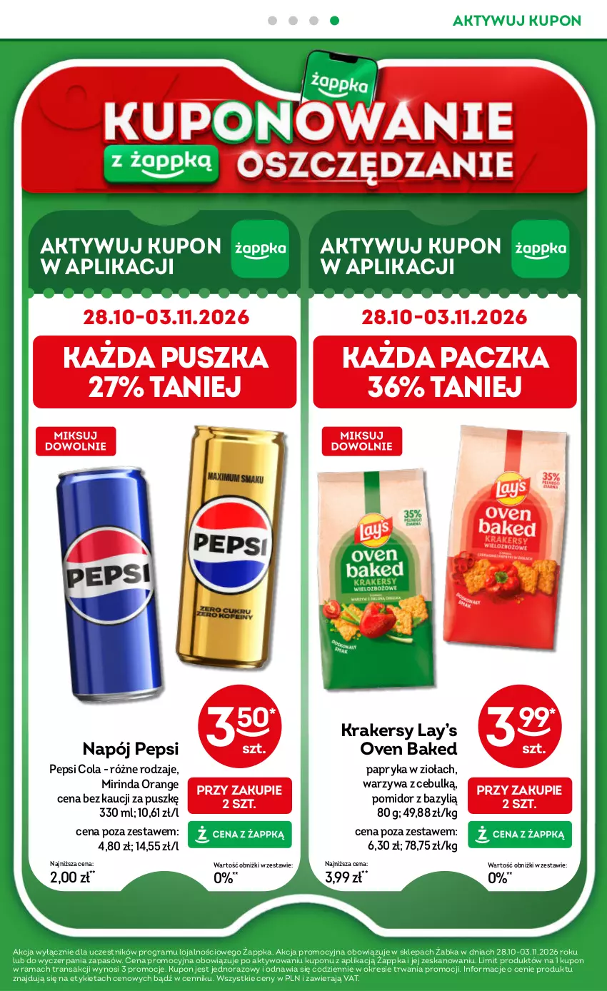 Gazetka promocyjna Żabka - gazetka-promocyjna-43-44-2026 - ważna 21.10 do 03.11.2026 - strona 33 - produkty: Bazyl, Gra, Krakersy, Lay’s, Mirinda, Napój, Papryka, Pepsi, Rama, Tran, Warzywa