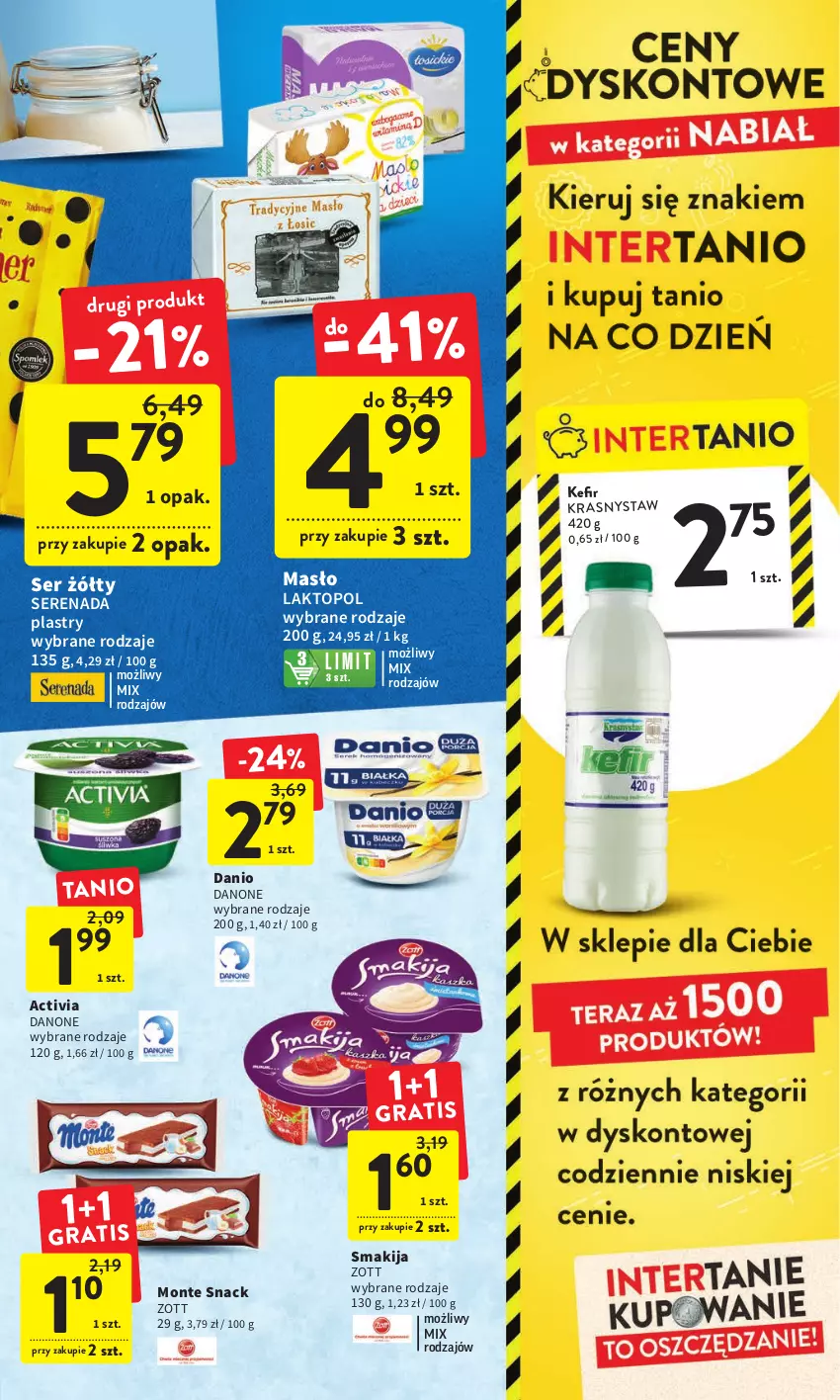 Gazetka promocyjna Intermarche - Gazetka Intermarche - ważna 02.03 do 08.03.2023 - strona 21 - produkty: Activia, Danio, Danone, Kefir, Masło, Monte, Ser, Smakija, Top, Zott