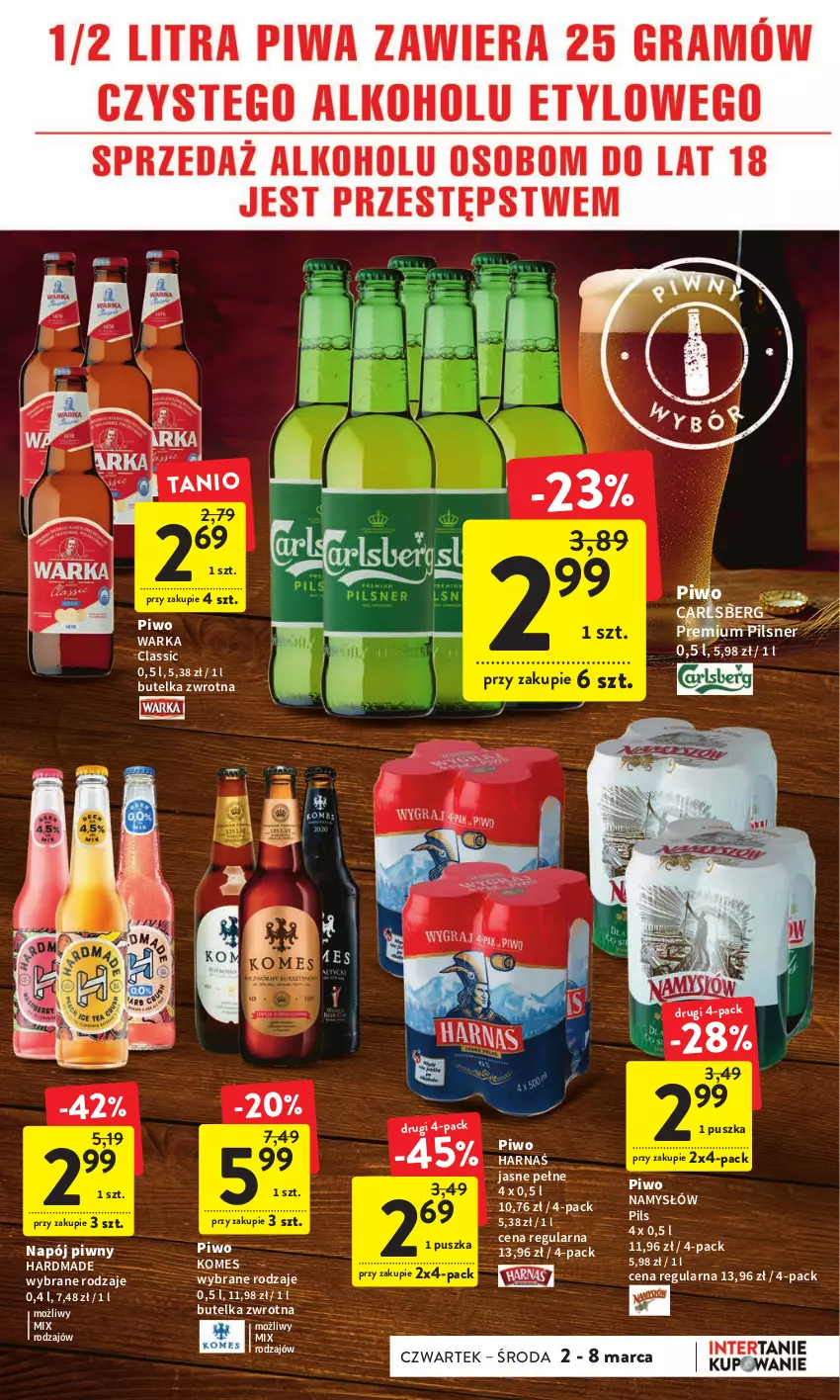 Gazetka promocyjna Intermarche - Gazetka Intermarche - ważna 02.03 do 08.03.2023 - strona 33 - produkty: Carlsberg, Harnaś, Namysłów, Napój, Piwo, Warka