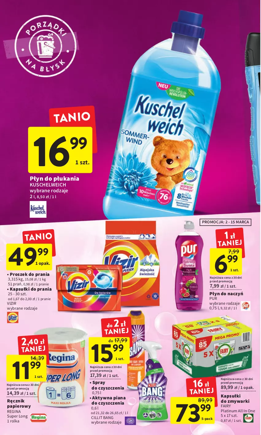 Gazetka promocyjna Intermarche - Gazetka Intermarche - ważna 02.03 do 08.03.2023 - strona 34 - produkty: Cillit Bang, Fa, Fairy, Gin, Kapsułki do prania, Papier, Płyn do płukania, Proszek do prania, Pur, Ręcznik, Spray do czyszczenia, Vizir, Zmywarki