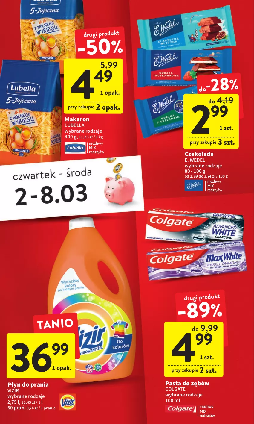 Gazetka promocyjna Intermarche - Gazetka Intermarche - ważna 02.03 do 08.03.2023 - strona 9 - produkty: Bell, Bella, Colgate, Czekolada, E. Wedel, LG, Lubella, Makaron, Pasta do zębów, Płyn do prania, Vizir