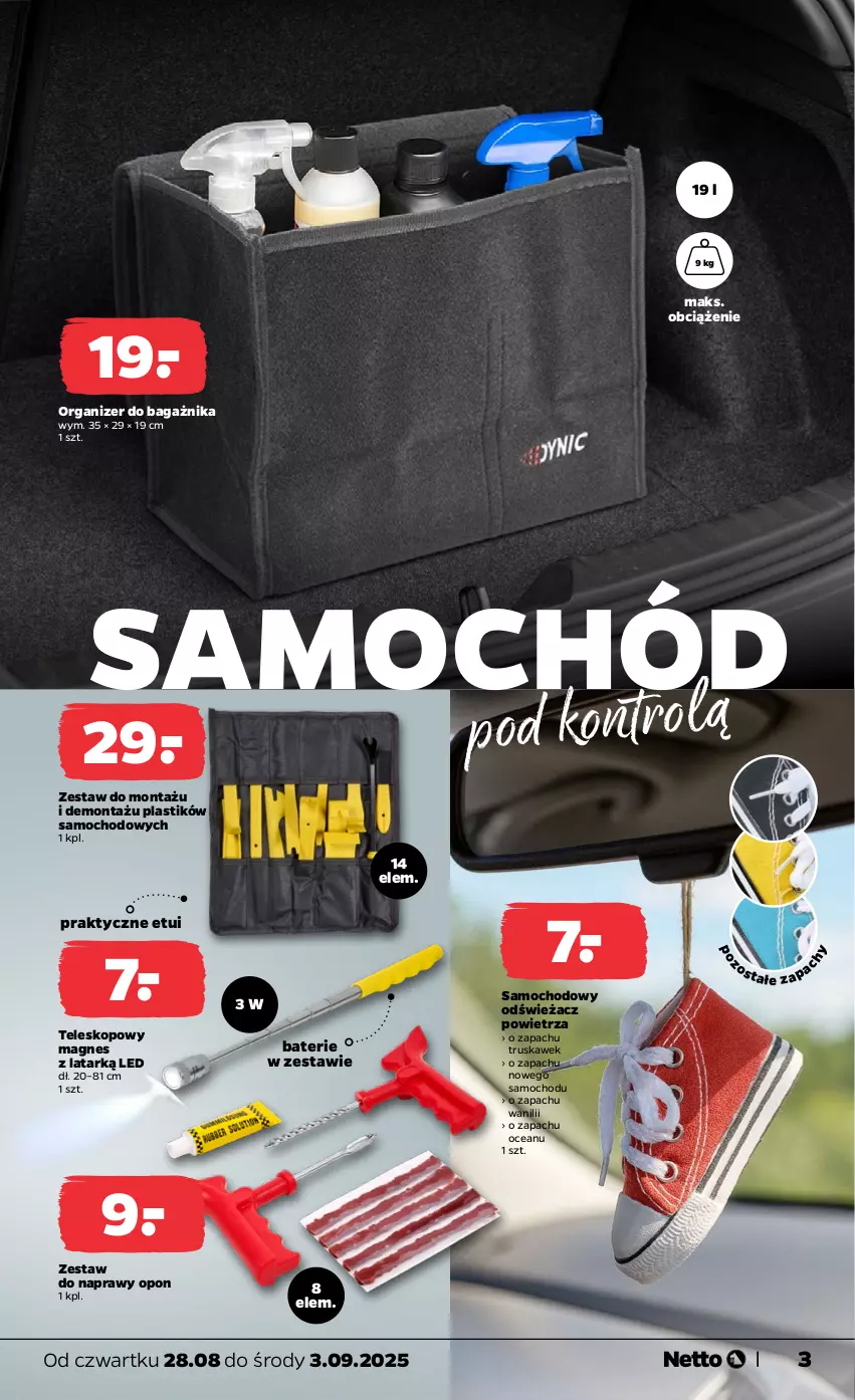 Gazetka promocyjna Netto - Od Czwartku Przemysłowa - ważna 28.08 do 03.09.2025 - strona 3 - produkty: O Bag, Odświeżacz powietrza, Organizer, Samochód, Teleskop