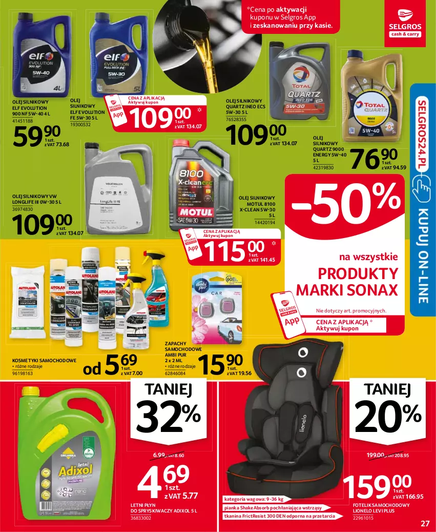 Gazetka promocyjna Selgros - Oferta przemysłowa - ważna 13.05 do 26.05.2021 - strona 27 - produkty: Ambi Pur, Fotel, Fotelik, Fotelik samochodowy, LG, Lion, Olej, Olej silnikowy, Płyn do spryskiwaczy, Por, Pur, Sonax