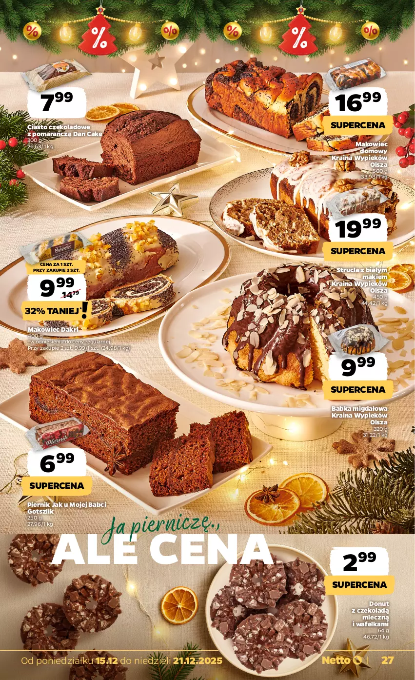 Gazetka promocyjna Netto - Od Poniedziałku - ważna 15.12 do 21.12.2025 - strona 27 - produkty: Babka, Ciasto czekoladowe, Dan Cake, Donut, Makowiec, Piernik, Strucla