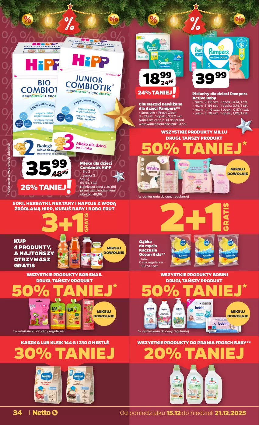 Gazetka promocyjna Netto - Od Poniedziałku - ważna 15.12 do 21.12.2025 - strona 34 - produkty: Chusteczki, Dzieci, Frosch, Gra, HiPP, Kubuś, Mleko, Mleko dla dzieci, Napoje, Nektar, Nestlé, Pampers, Pieluchy, Sok