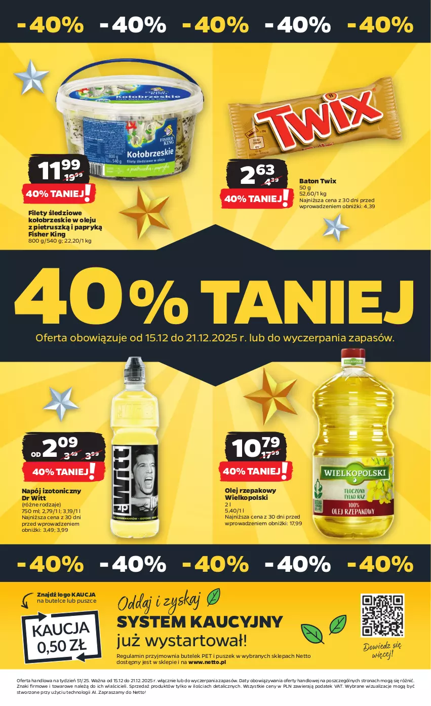 Gazetka promocyjna Netto - Od Poniedziałku - ważna 15.12 do 21.12.2025 - strona 38 - produkty: Baton, Napój, Napój izotoniczny, Olej, Olej rzepakowy, Twix