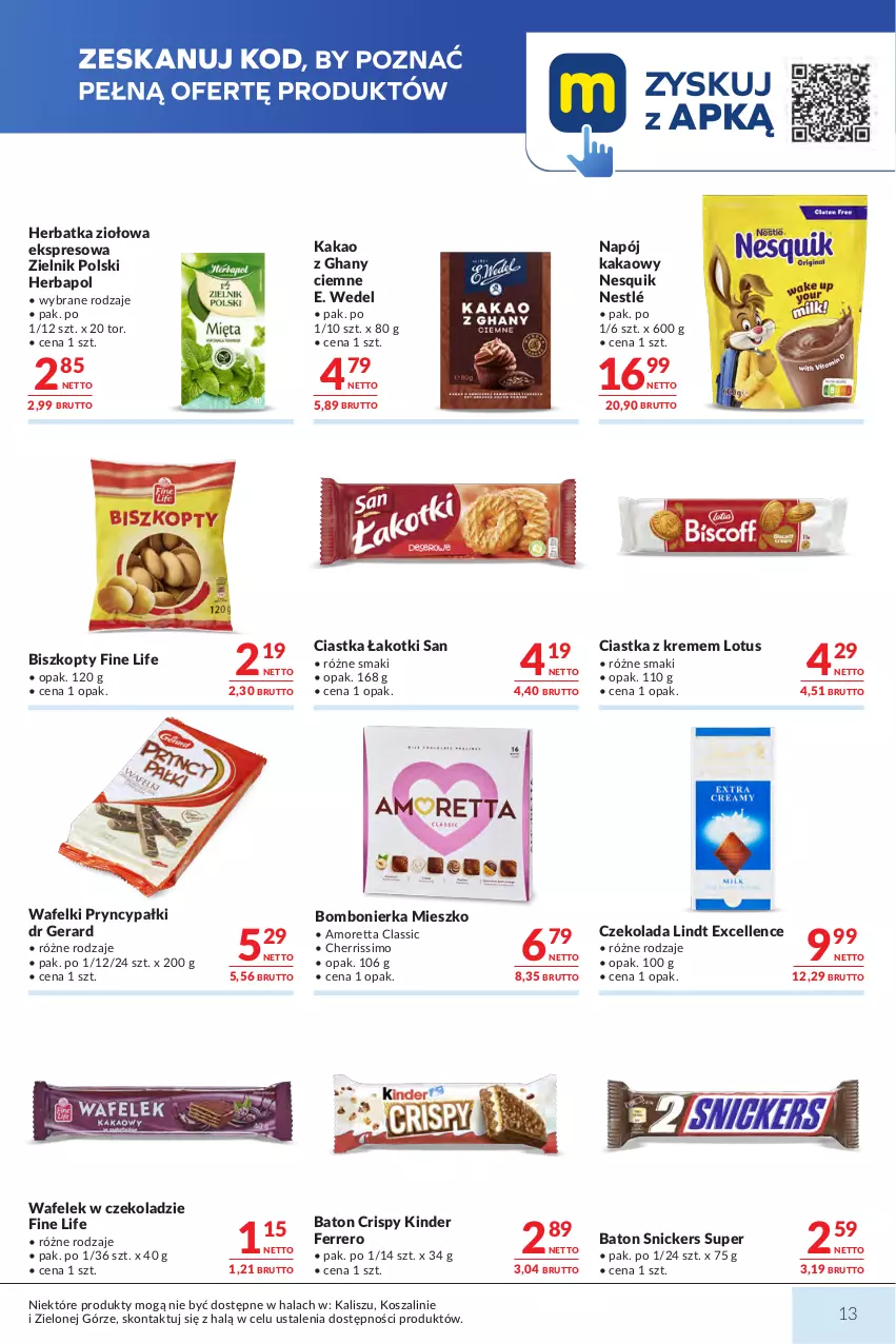 Gazetka promocyjna Makro - Mega oferty dla Twojego Sklepu - ważna 01.09 do 14.09.2026 - strona 13 - produkty: Baton, Biszkopty, Ciastka, Czekolada, Dr Gerard, E. Wedel, Ferrero, Herbapol, Kakao, Kinder, Kosz, Lindt, Napój, Nesquik, Nestlé, Snickers, Szal, Wafelek