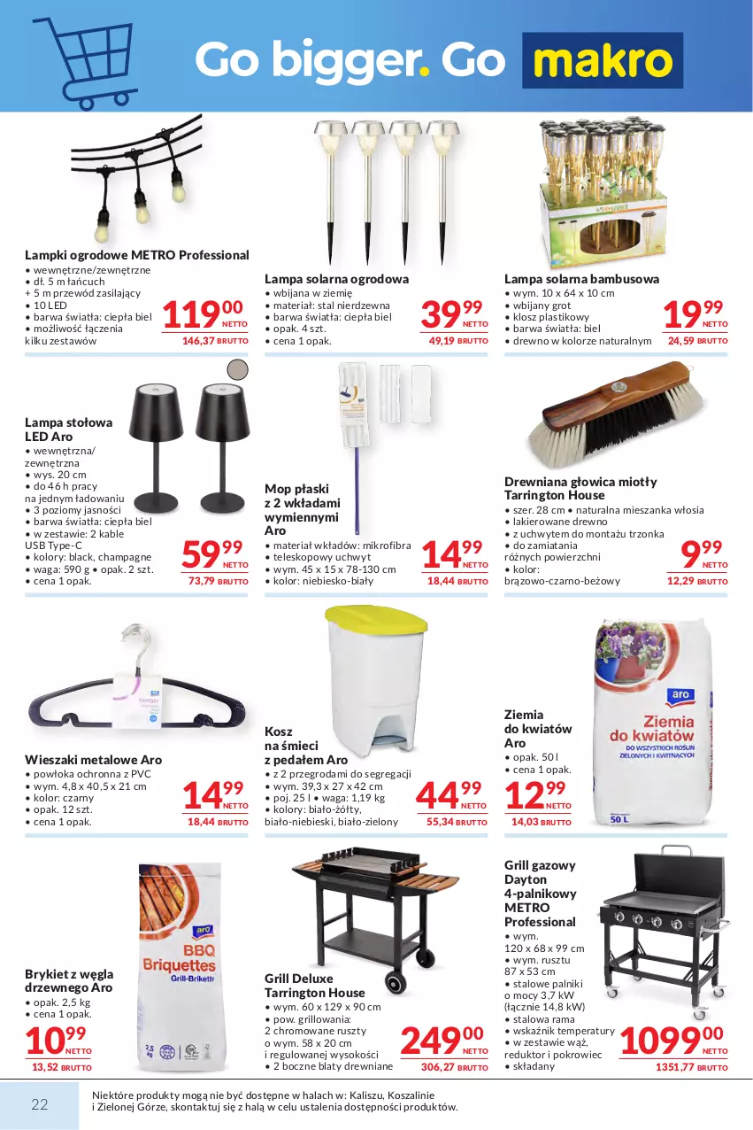 Gazetka promocyjna Makro - Mega oferty dla Twojego Sklepu - ważna 01.09 do 14.09.2026 - strona 22 - produkty: Grill, Grill gazowy, Kosz, Lack, Lakier, Lampa, Lampa stołowa, Metro, Mop, Pokrowiec, Przewód, Rama, Sok, Szal, Teleskop, Waga, Wieszak