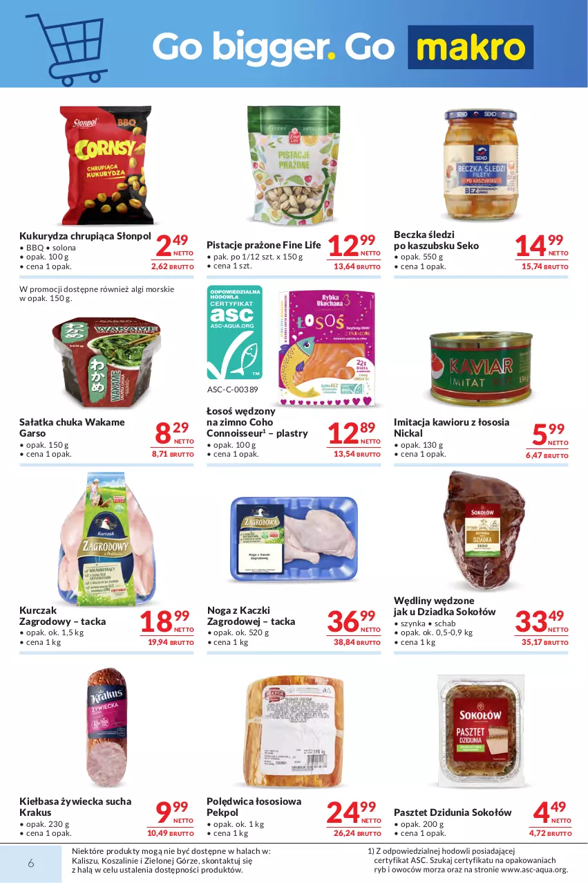 Gazetka promocyjna Makro - Mega oferty dla Twojego Sklepu - ważna 01.09 do 14.09.2026 - strona 6 - produkty: Kawior, Kiełbasa, Kosz, Krakus, Kukurydza, Kurczak, LG, Noga z kaczki, Pasztet, Pekpol, Pistacje, Polędwica, Sałat, Sałatka, SEKO, Słonpol, Sok, Sokołów, Sos, Szal, Szynka