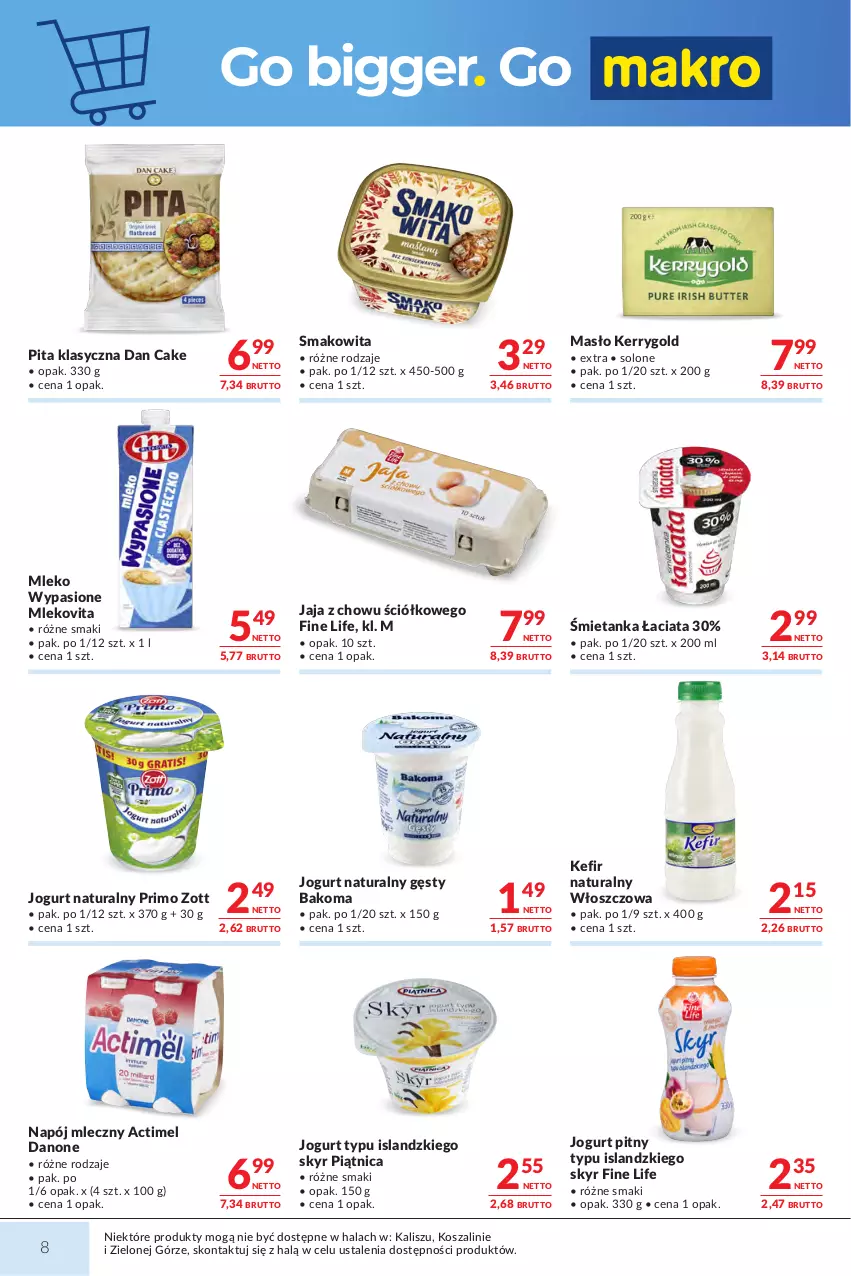 Gazetka promocyjna Makro - Mega oferty dla Twojego Sklepu - ważna 01.09 do 14.09.2026 - strona 8 - produkty: Actimel, Bakoma, Dan Cake, Danone, Isla, Jaja, Jogurt, Jogurt naturalny, Jogurt pitny, Kefir, Kefir naturalny, Kosz, Masło, Mleko, Mlekovita, Napój, Napój mleczny, Piątnica, Smakowita, Szal, Zott