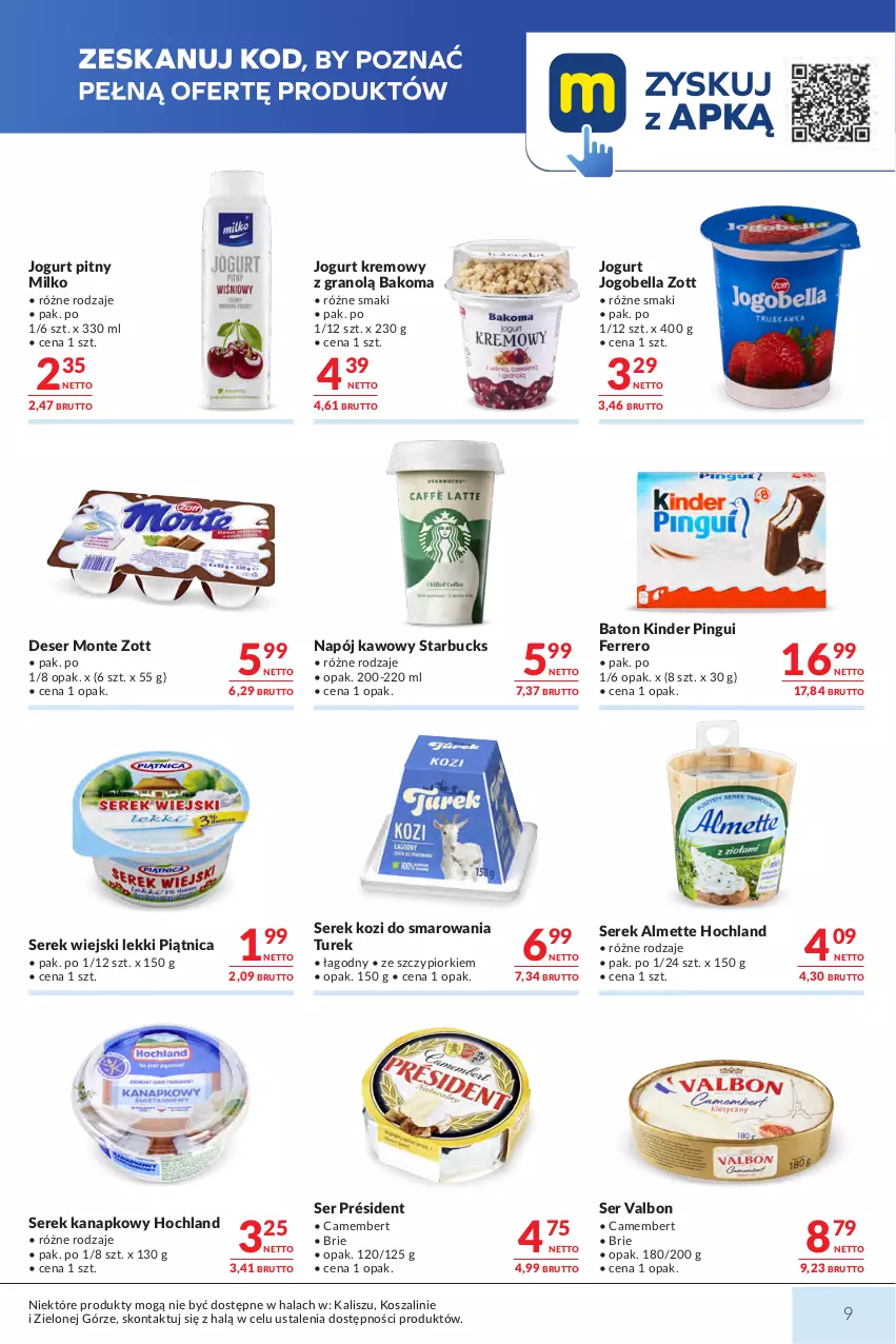 Gazetka promocyjna Makro - Mega oferty dla Twojego Sklepu - ważna 01.09 do 14.09.2026 - strona 9 - produkty: Almette, Bakoma, Baton, Bell, Bella, Brie, Camembert, Deser, Ferrero, Gra, Hochland, Jogobella, Jogurt, Jogurt pitny, Kinder, Kosz, Monte, Napój, Piątnica, Président, Ser, Serek, Serek kanapkowy, Serek wiejski, Szal, Zott